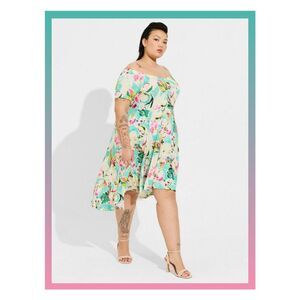 NWT Torrid 1X Floral Print Mini Supersoft Off Shoulder Skater Dress Size 14-16